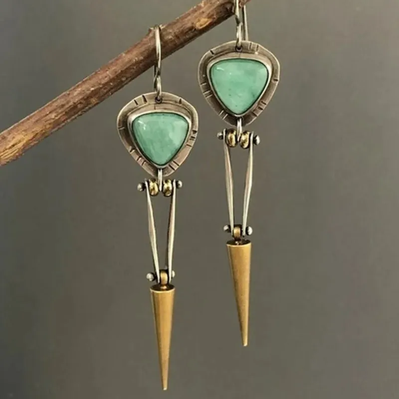 

Unique Retro Silver Gold Two Tone Color Metal Geometry Dangle Earrings Women Classic Long Tassels Earring Party Jewelry