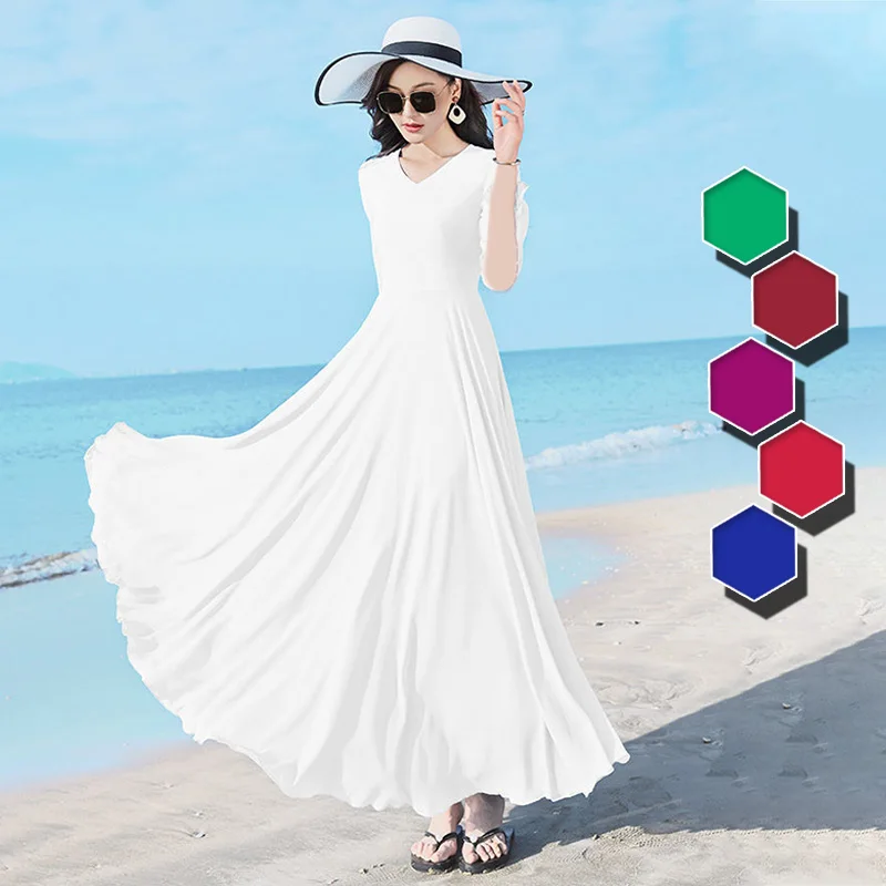 Women Young Style V-neck Solid Color Simple Elegant Chiffon A-LINE Dresses Summer Short Sleeve Ankle-length Dress Clothing
Women Young Style V-neck Solid Color Simple Elegant Chiffon A-LINE Dresses Summer Short Sleeve Ankle-length Dress Clothing