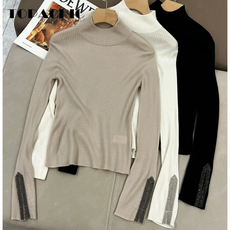 8.31 Autumn Winter New Stand Collar Basics Wool Knitwear Top Women's Cuff Beading Chain Decoration Slim Knit Sweater
8.31 Autumn Winter New Stand Collar Basics Wool Knitwear Top Women's Cuff Beading Chain Decoration Slim Knit Sweater