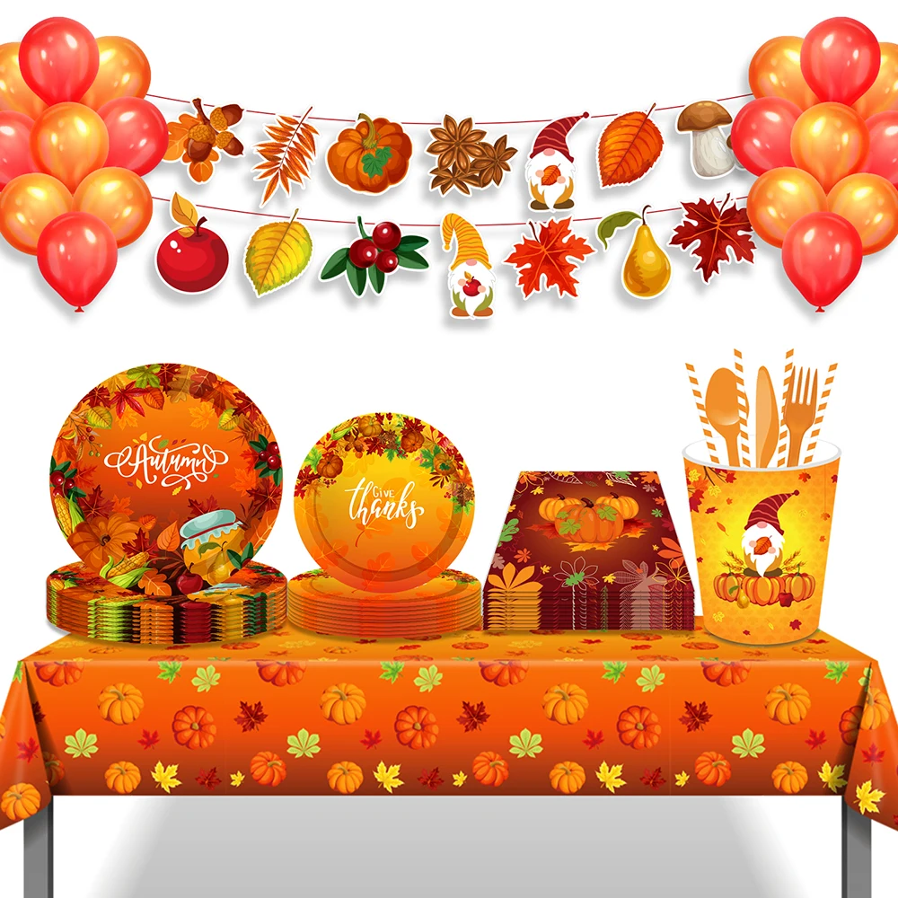 Autumn Pumpkin Happy Thanksgiving Day Birthday Party Paper Disposable Tableware Sets Cups Napkin Tablecovers Sticker Decorations
Autumn Pumpkin Happy Thanksgiving Day Birthday Party Paper Disposable Tableware Sets Cups Napkin Tablecovers Sticker Decorations