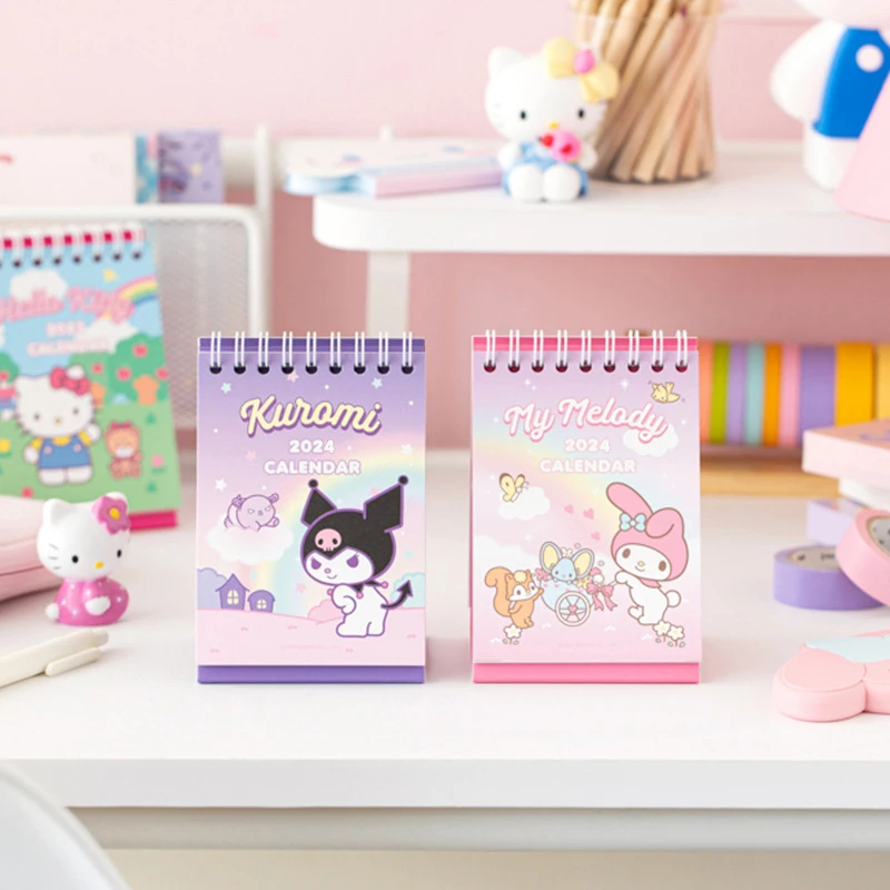 

2024 Sanrio календарь мультфильм обучение план Hello Kitty My Melody Kuromi Cinnamoroll анимация Настольный календарь дисплей подарок для детей