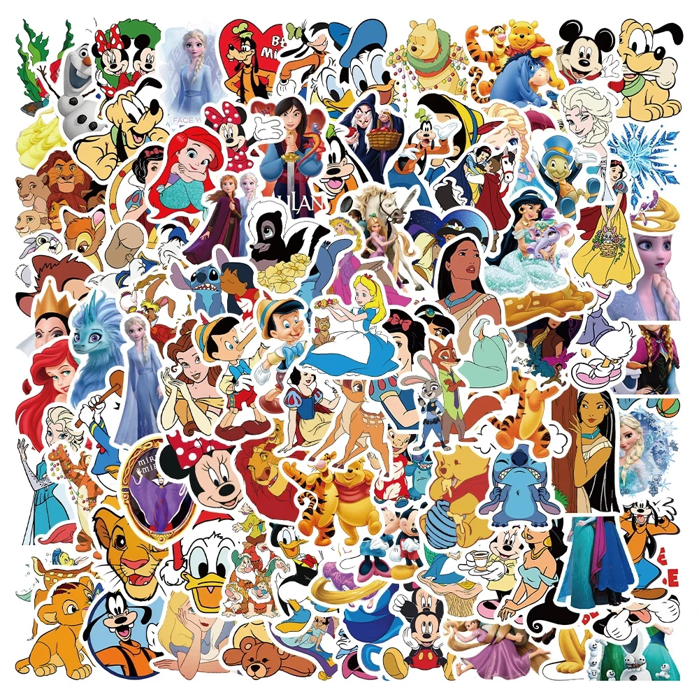 

10/30/50/100pcs Disney Cute Character Mickey Mouse Stitch Princess Stickers Aesthetic Laptop Car Phone Kids Cartoon Sticker Toy