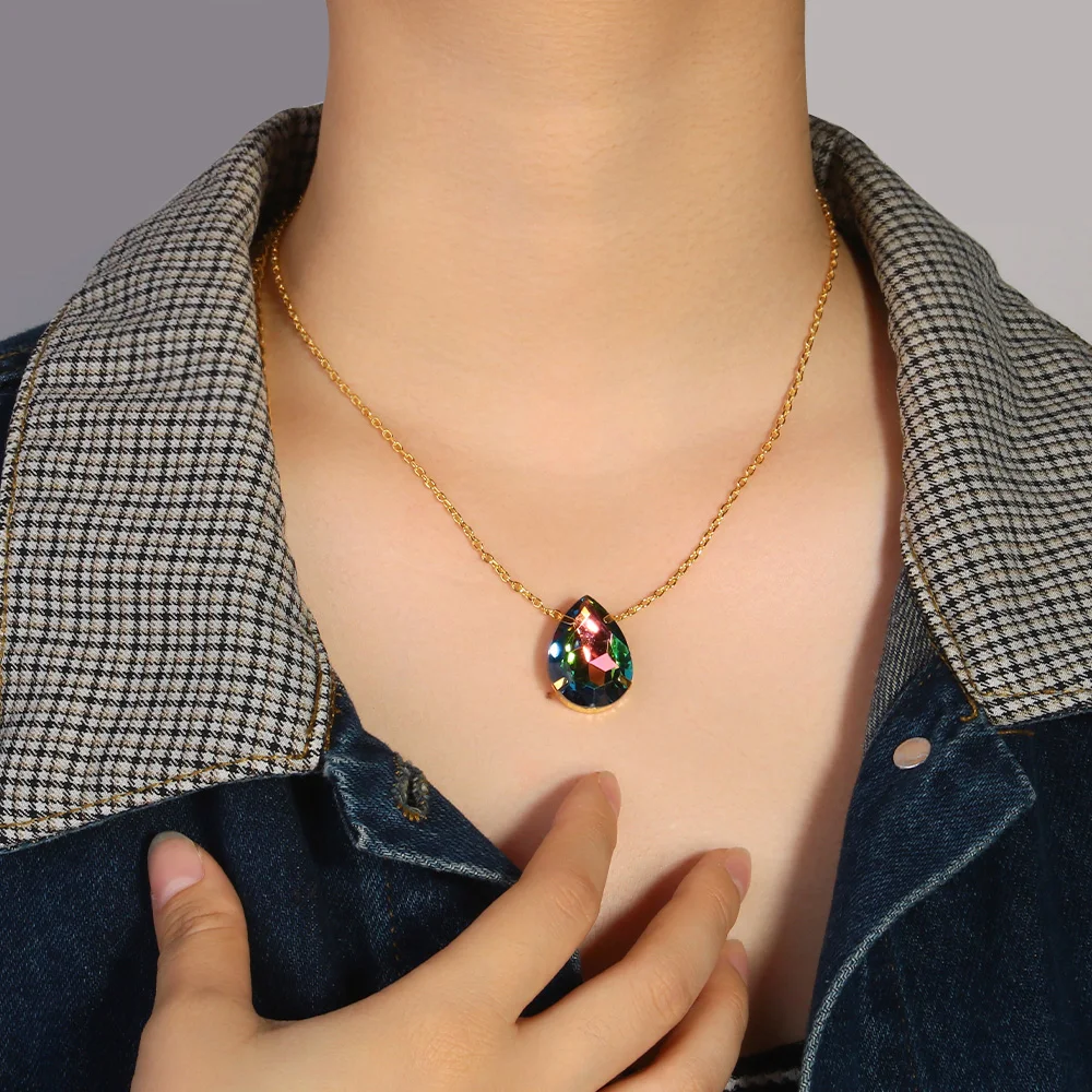 

Красочное ожерелье Stonefans с подвеской в виде капли воды, ювелирные изделия для женщин, модное ожерелье с цепочкой до ключиц, эффектные ювелирные изделия