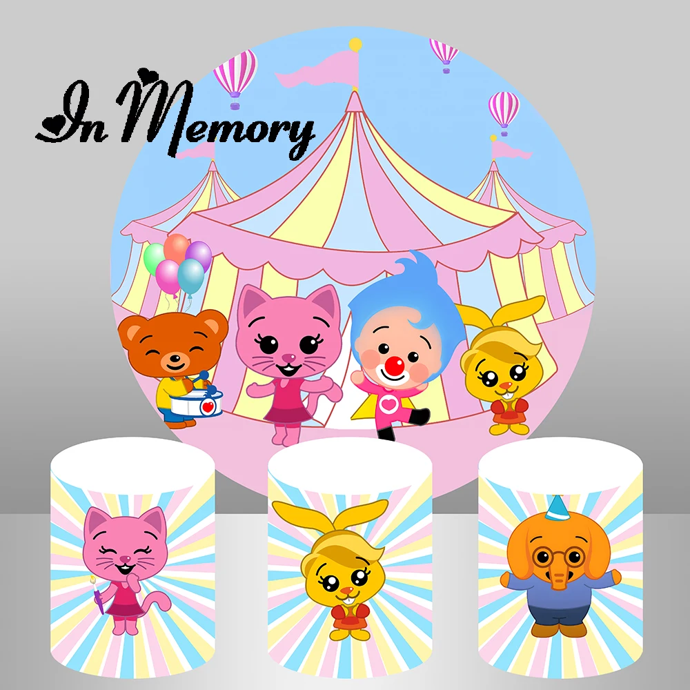 

Cute Pink Girls 1st Birthday Party Circle Round Backgrounds Circus Tent Animals Payaso Plim plim Theme Photography Backdrops