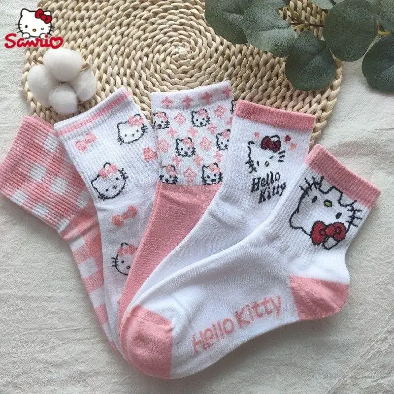 

Новинка милые плюшевые носки Sanrios Hello Kitty Мультяшные розовые носки до середины икры для девочек в стиле аниме для студентов детский подарок