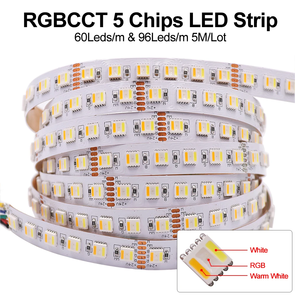 

RGB CCT 5 Colors In 1 Chip LED Strip DC 24V SMD 5050 96 Leds/M IP65 Waterproof Flexible Ribbon Tape Rope Light