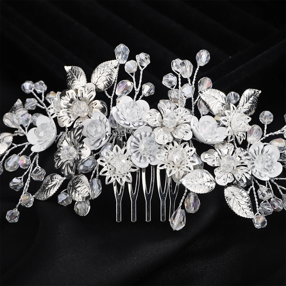 Silver Flower Crystal Bridal Hair Comb Women Handmade Wedding Head Jewelry Accessories Trendy Bride Party Prom Headpiece Tiaras 11 Sf900d578c162421589fdca3b8e2bbbc03