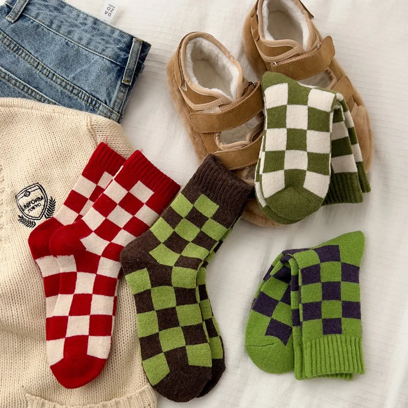 Women Socks Checkerboard Wool Kawaii Funny Casual Female Mid Tube Sock Streetwear Harajuku Winter Warm Sox Freeship 1 Pair
Women Socks Checkerboard Wool Kawaii Funny Casual Female Mid Tube Sock Streetwear Harajuku Winter Warm Sox Freeship 1 Pair