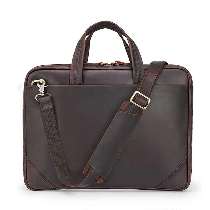 

Vintage Style Newsbirds Thick Leather Briefcase 15.6 Inch Laptop Handbags Men Male Work Totes Business Bags Lightweight 40cm