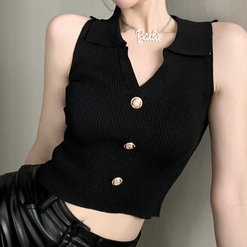 Sexy Polo Neck Tank Top Women's Summer New Strap Short Spicy Girl Sleeveless Top crop top women
Sexy Polo Neck Tank Top Women's Summer New Strap Short Spicy Girl Sleeveless Top crop top women