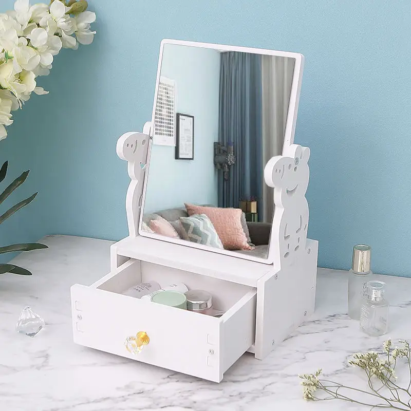 Generic Creative Desktop Desktop Makeup Mirror with Drawer Dressing Table Mirror Bedroom Beauty