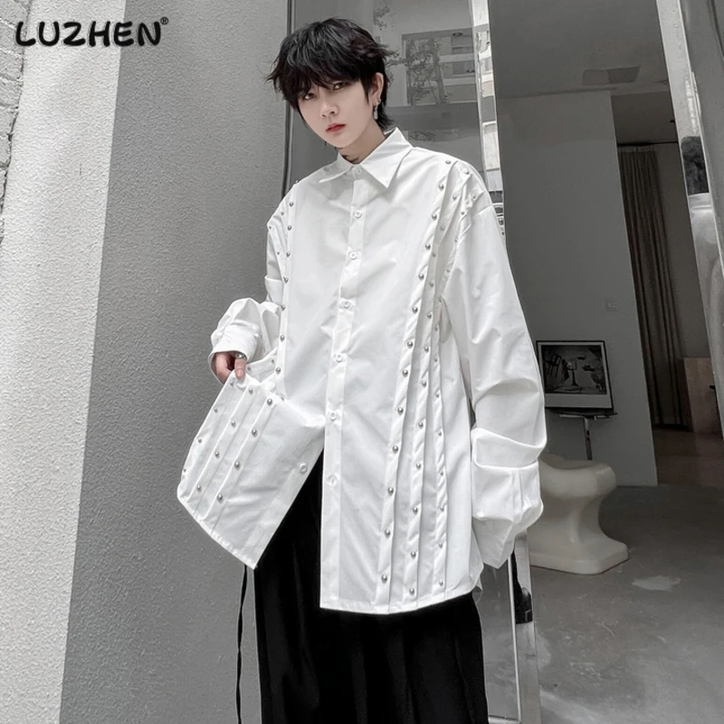 LUZHEN Men's Shirts Solid Color Pleated Rivet Decoration Loose Long Sleeve Cardigan Korean Style Niche Design Casual Tops 885595
LUZHEN Men's Shirts Solid Color Pleated Rivet Decoration Loose Long Sleeve Cardigan Korean Style Niche Design Casual Tops 885595