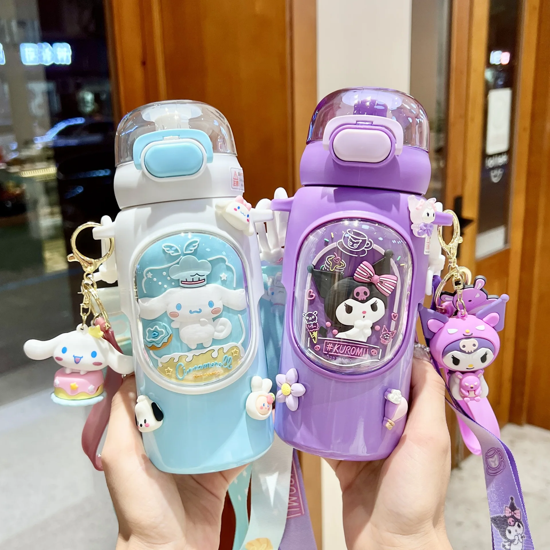 

Sanrio Kuromi Children Thermos Bottle Primary School Student Water Cup Girl Straw Kettle Crossbody Stainless Steel Kawaii 500ml