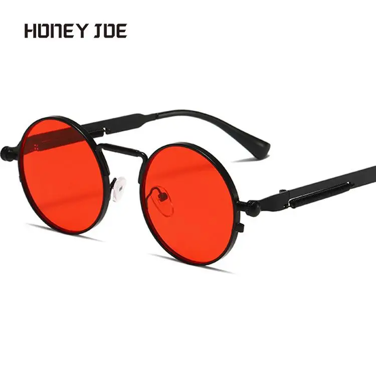 

Солнцезащитные очки круглые в стиле стимпанк для мужчин и женщин, винтажные стильные классические ретро-очки в металлической оправе в стиле панк, черные красные готические