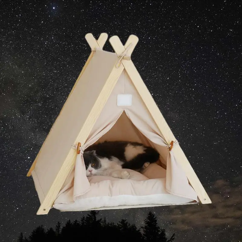 

Nest Tent Pet Japanese And Korean Style Pop Up Design Small Wooden House Luxurious Cat And Dog Bed In Popular Style Pet Supplies