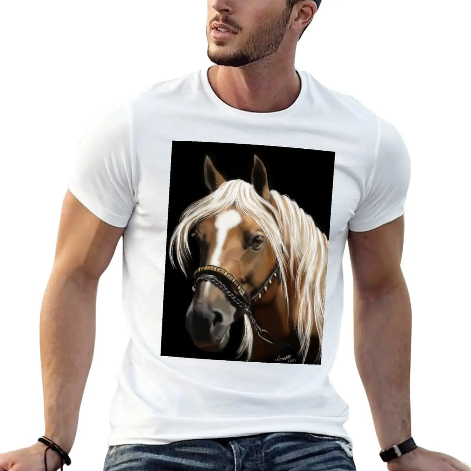 

The Palomino - Horse Portrait Painting T-Shirt black t shirt sweat shirts Short sleeve plus size tops clothes for men