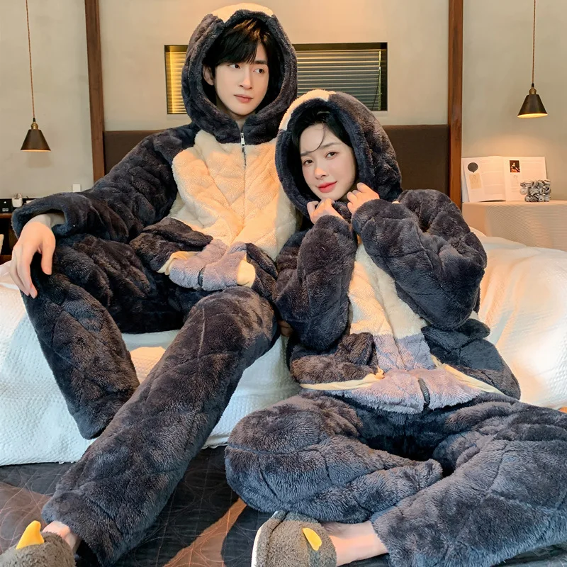Winter Coral Velvet Sleepwear Homewear Clothes Couple Long Sleeve Thick Warm Flannel Hooded Pajama Sets
Winter Coral Velvet Sleepwear Homewear Clothes Couple Long Sleeve Thick Warm Flannel Hooded Pajama Sets