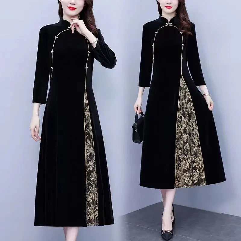 Women Golden Velvet Dress 2024 NEW Spring Autumn Large Size Improved Retro Beading Dresses Female Patchwork Print Vestidos 5XL
Women Golden Velvet Dress 2024 NEW Spring Autumn Large Size Improved Retro Beading Dresses Female Patchwork Print Vestidos 5XL