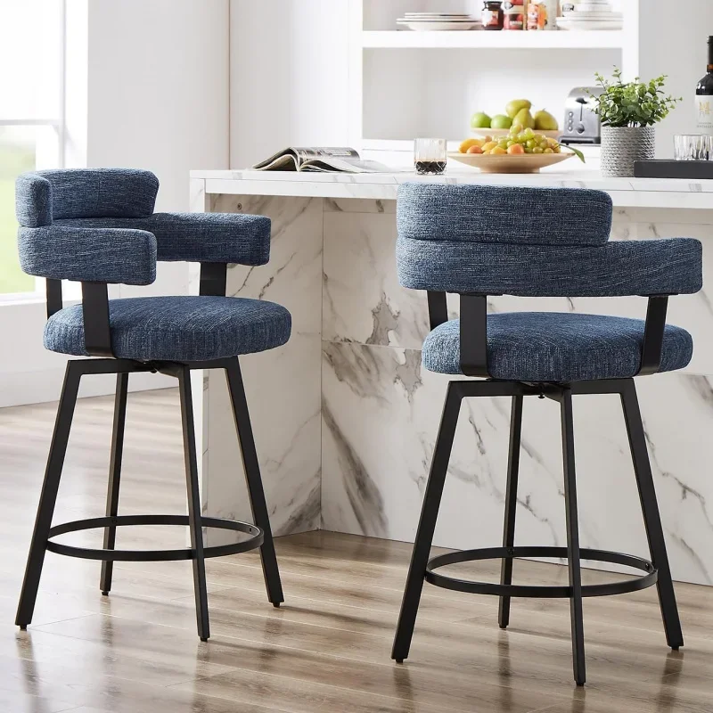 

Counter Height Bar Stools with Full Back-Swivel Bar Chairs Modern Barstools Set of 2 with Linen Padded Back,Metal Footrest for I