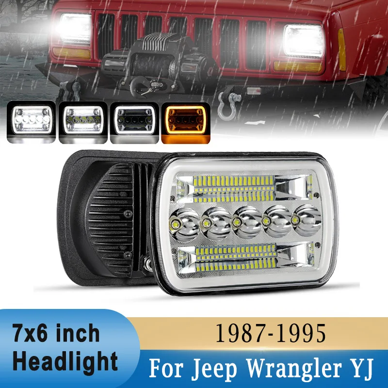 

7x6 inch LED Headlights Daytime Running Light DRL 6000K Hi-Lo Beam for Jeep Wrangler YJ/Cherokee XJ/MJ Comanche Off-Road IP67