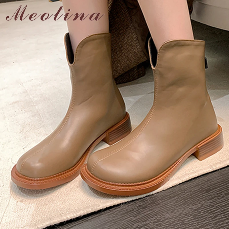 

Meotina Women Ankle Boots Round Toe Platform Zipper Flats Concise Short Boot Ladies Fashion Shoes Autumn Winter Apricot Black 43