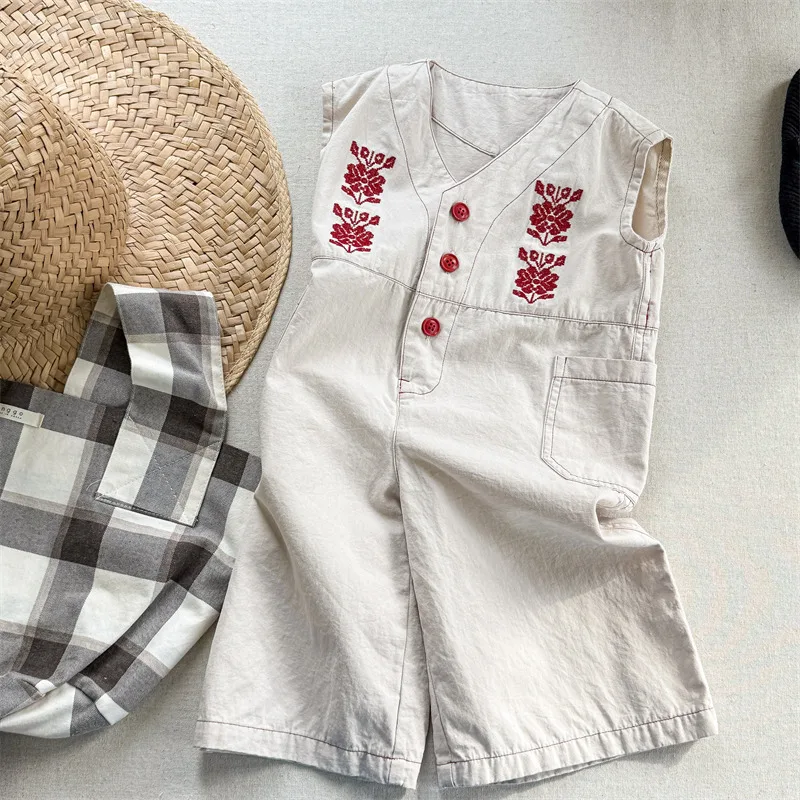 2025 Spring New Girls Overalls Loose Kids Jumpsuit Flower Embroidery Baby Bib Pants Children Casual Pants Infant Clothes 24 Sf90b00eec97343088ff2ae9f2a31d728w