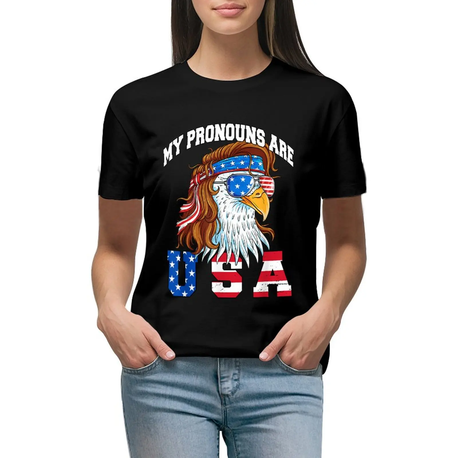 

Eagle Patriotic 4th of July USA Flag T-shirt tops hippie clothes tees cropped t shirts for Women