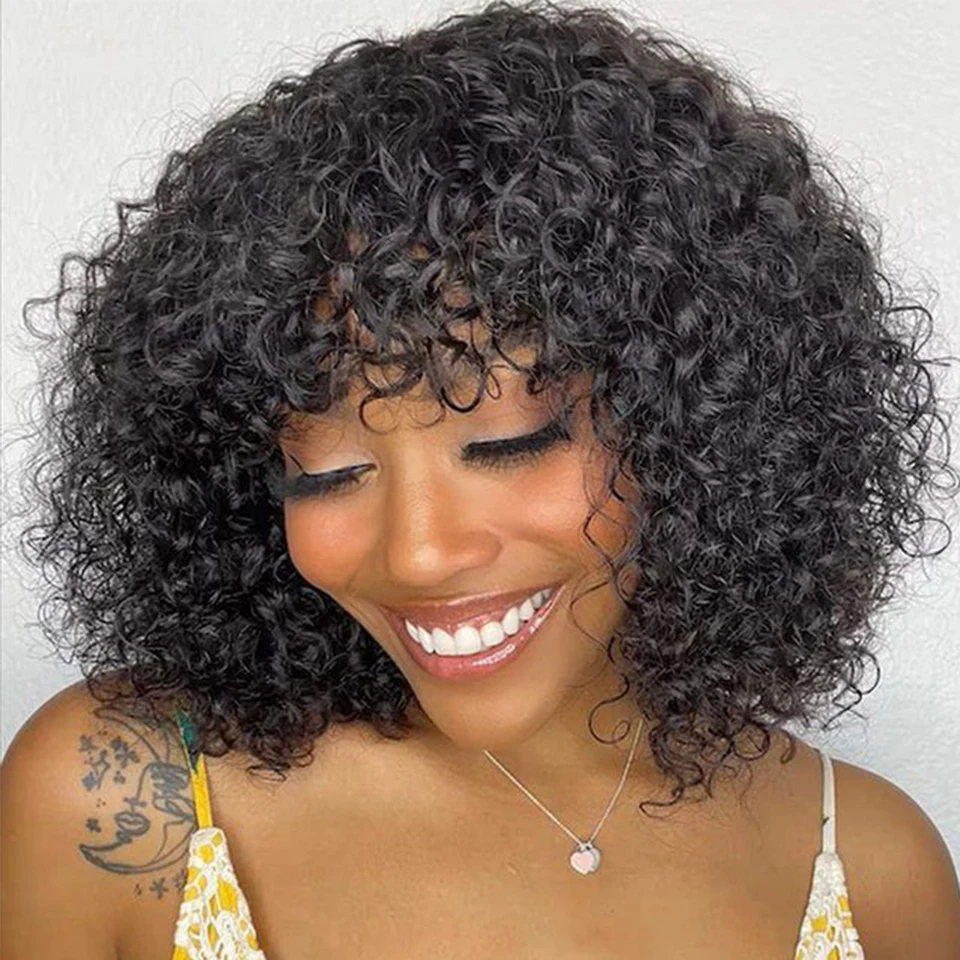 

Sleek Curly Human Hair Wigs For Women Jerry Curly Short Pixie Cut Bob Brazilian Human Hair Wigs With Bangs P1B/30 Highlight Wig