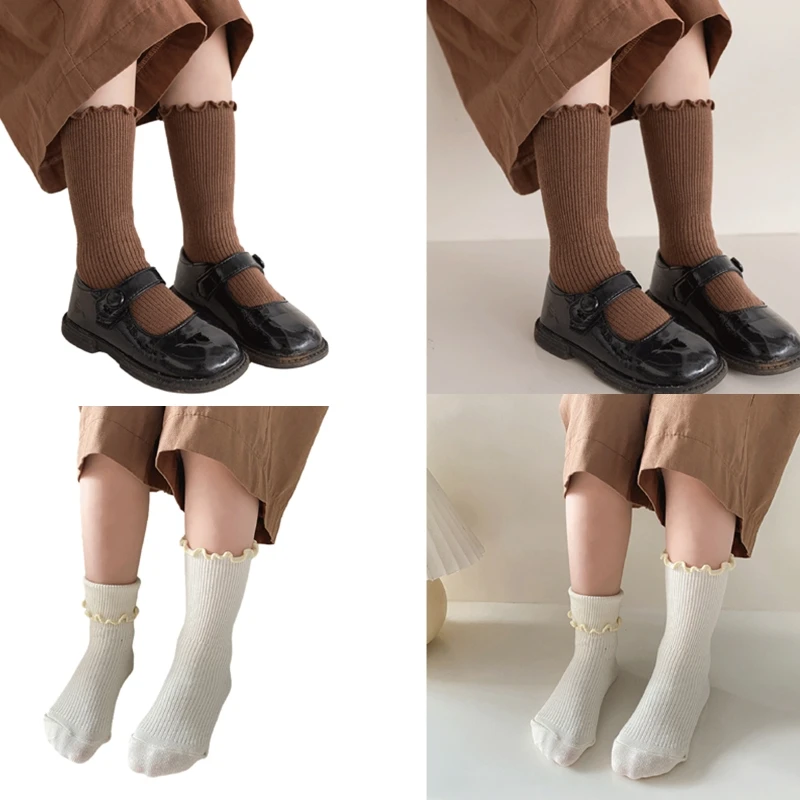 

Ruffle Cotton Knee High Socks Crochet Little Girl Thick Warm Socks Breathable Winter Socks Kids Hosiery Leg Warmers