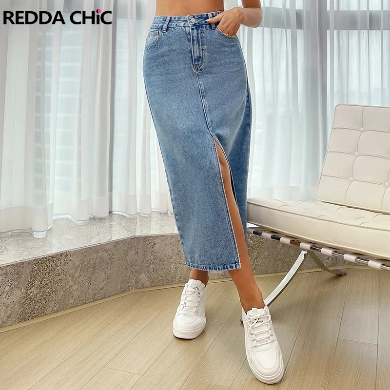 Юбка джинсовая REDDACHiC с разрезом и высокой талией, длинная средней длины, Повседневная простая синяя винтажная Корейская женская одежда
Юбка джинсовая REDDACHiC с разрезом и высокой талией, длинная средней длины, Повседневная простая синяя винтажная Корейская женская одежда