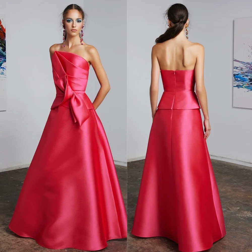 

Evening Prom Dress Saudi Arabia Satin Draped Pleat Ruched Birthday A-line Strapless Bespoke Occasion Gown Long Dresses