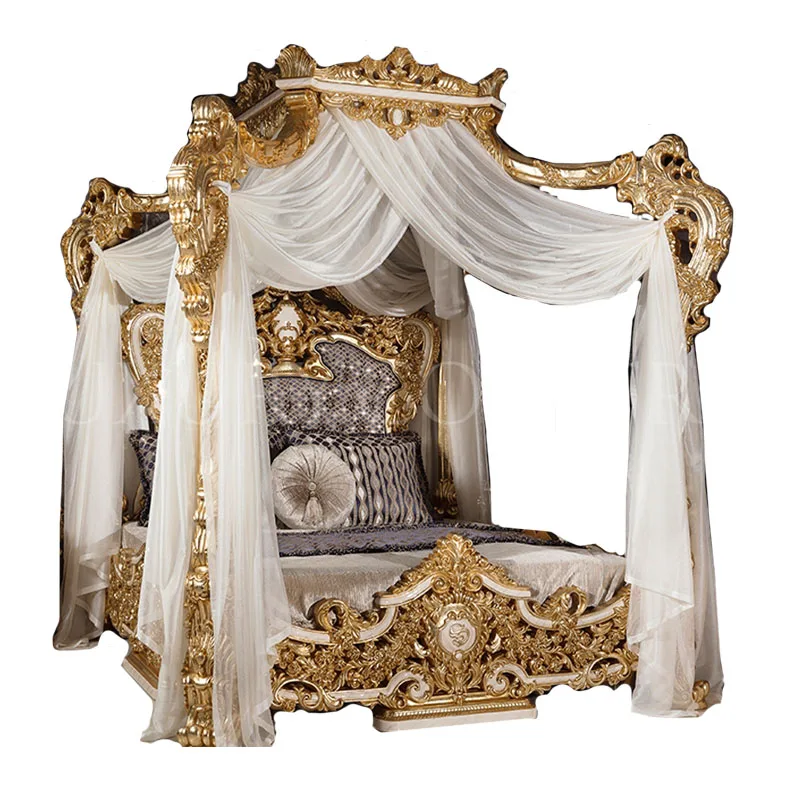 

French palace solid wood carved frame bed, European luxury master bedroom, 1.8-meter villa, high-end