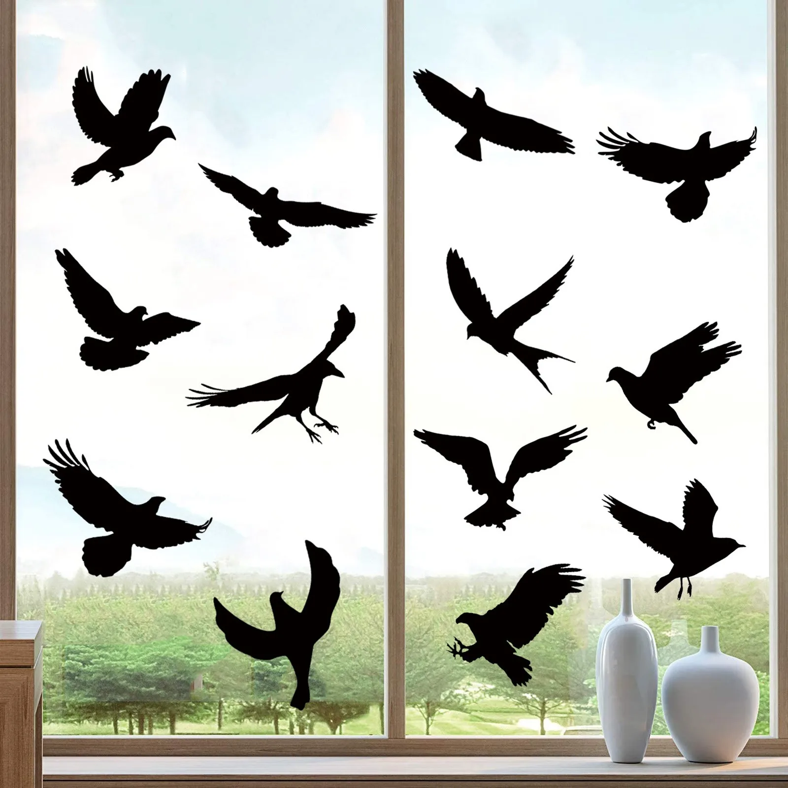 

Anti-collision Black Bird Glass Windows Sticker Static Electricity Removable Windows Grille Warnings Wall Sticker Home Decor Top