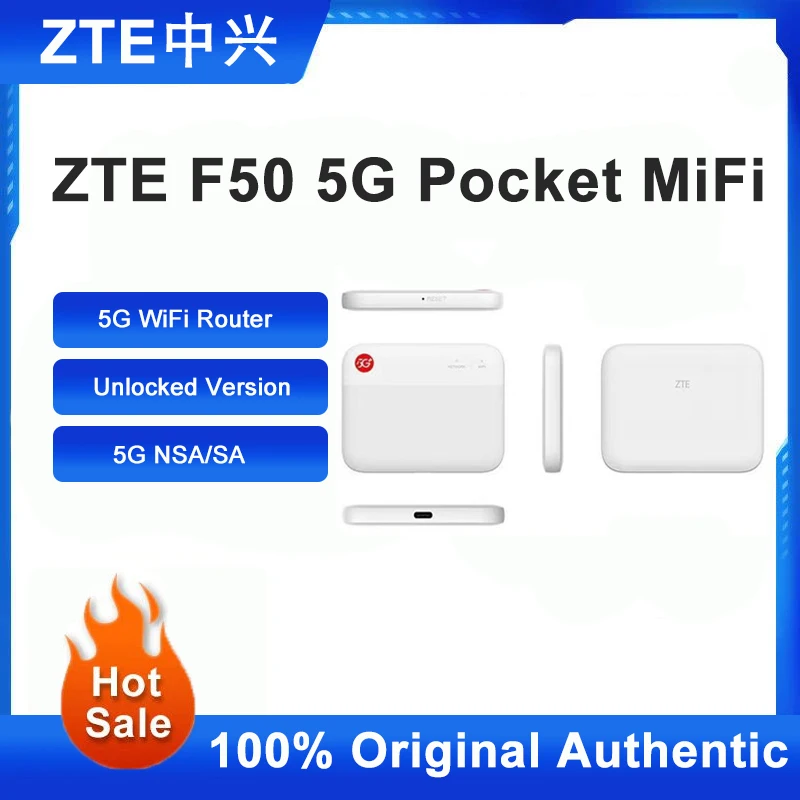 

ZTE F50 5G Pocket Ufi 5G Wireless WIFI Routers Sub-6 SA/NSA N1/5/8/28/41/78 4G Cat15 2.4G/5G Wifi(No battery)
