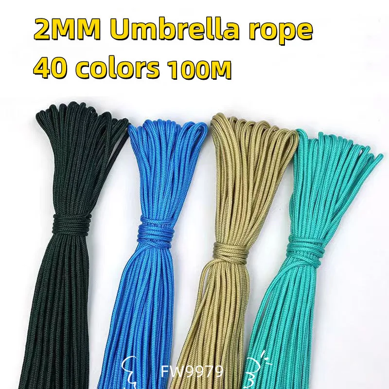 

100M Dia 2mm One Stand Cores Paracord For Survival Parachute Cord Lanyard Camping Climbing Rope Hiking Jewelry Making Wholesale