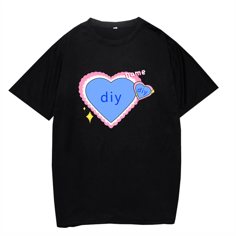 

DIY CUSTOMIZE Couple T-shirt Customize Picture Name Heart Graphic Women Men T Shirt I Love My Boyfriend/Girlfriend Print Tshirt