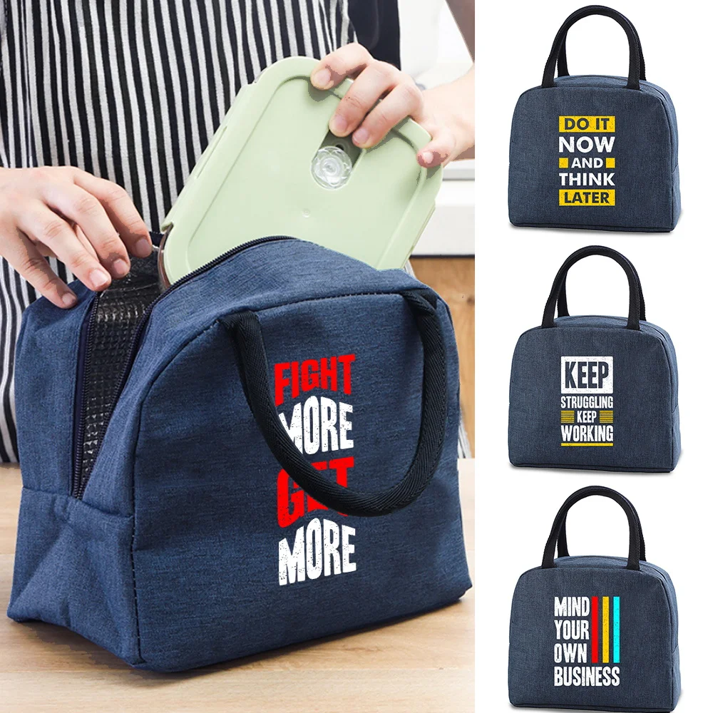 

2023 New Phrase Printed Lunch Bags Layer Cooler Lunch Bag Insulated Thermal Food Picnic Handbags Picnic Portable Lunch Box Tote