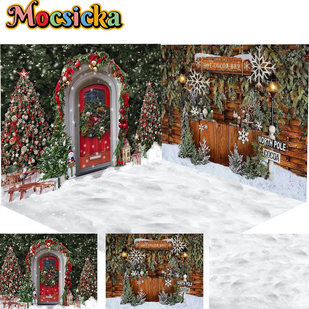 

Winter Hot Cocoa Candy Bar Decor Background Photography Props Snowflake Christmas Tree Door Backdrop Studio Photo Booth Sipplies
