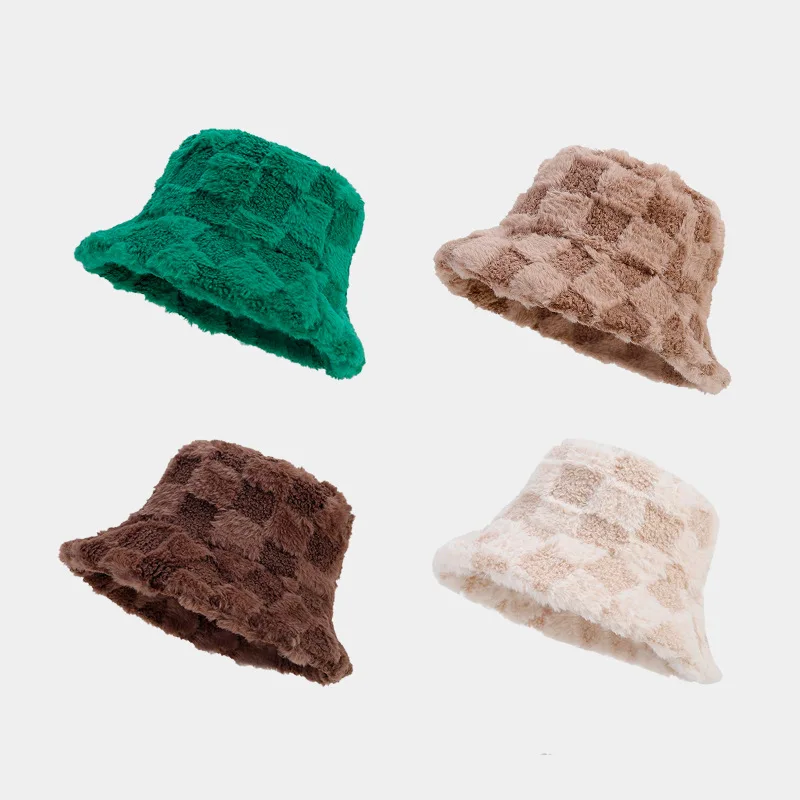

Solid Colour Plaid Fisherman Hat Men Women Outdoor Retro Versatile Basin Hat Thickened Warm Sun Shading Cap Free Shipping