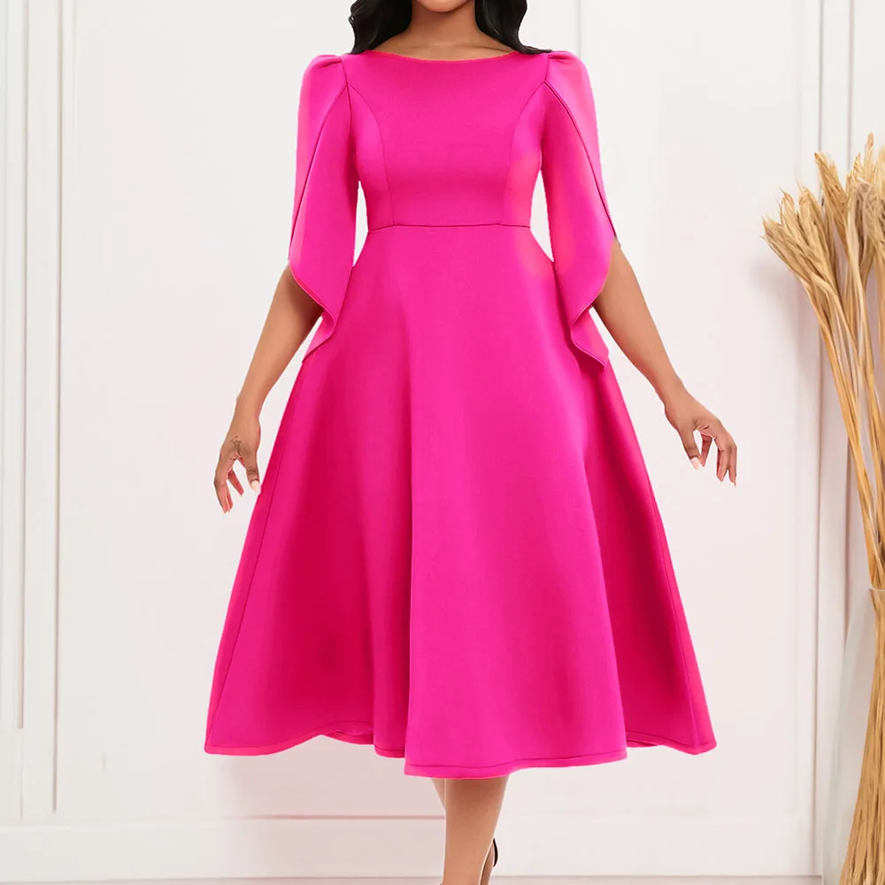 Elegant Ruffle Maxi Dress Women Solid O Neck High Waist Fashion 3/4 Sleeve Evening Party Wedding Cocktail Long Dresses
Elegant Ruffle Maxi Dress Women Solid O Neck High Waist Fashion 3/4 Sleeve Evening Party Wedding Cocktail Long Dresses