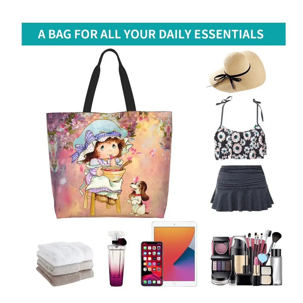 Custom Kawaii Sarah Kay Shopping Canvas Bags Women Portable Large Capacity Groceries Girl Roses And Watering Tote Shopper Bags 56