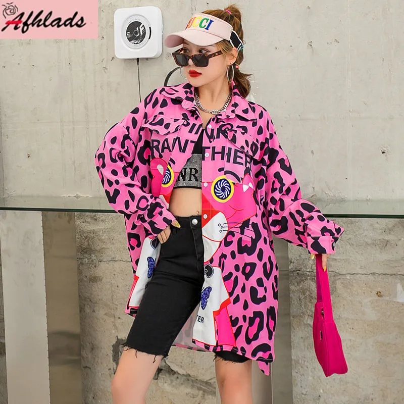 Designer High Quality Leopard Cartoon Print Blouse Women Loose Single-Breasted Turn-Down Collar Female Long Sleeve Shirts
Designer High Quality Leopard Cartoon Print Blouse Women Loose Single-Breasted Turn-Down Collar Female Long Sleeve Shirts