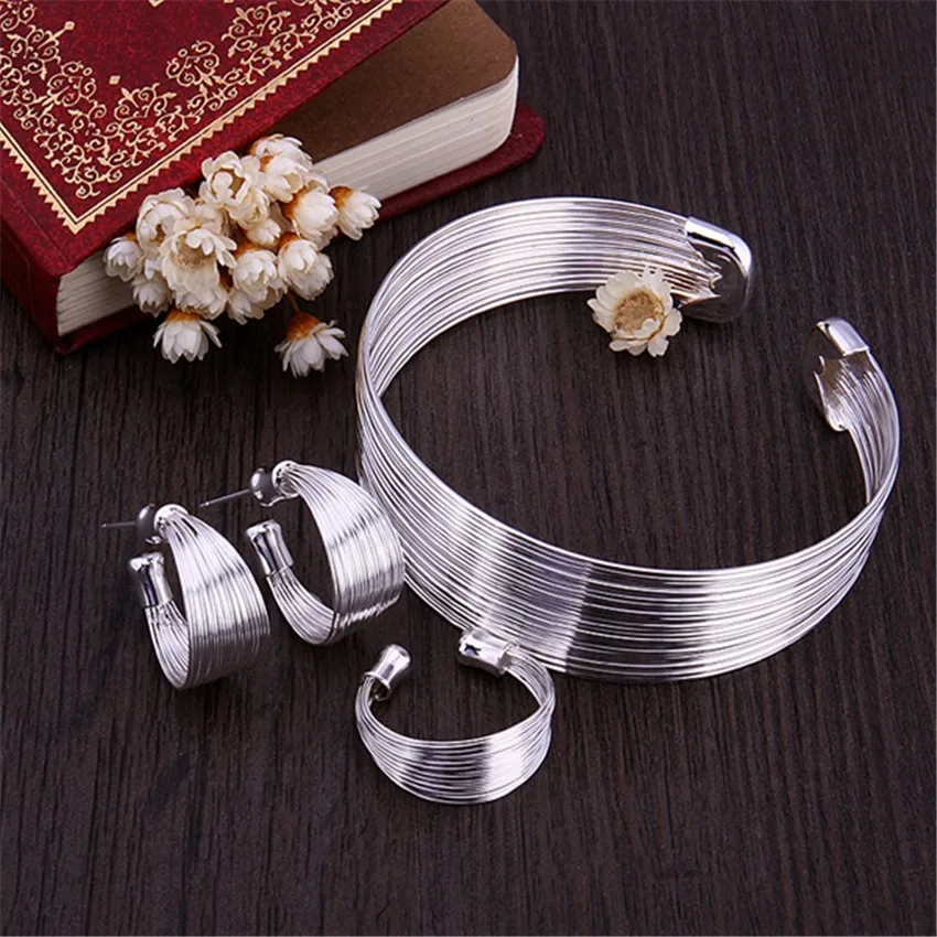 925 Sterling Silver Elegant Women's Sets Adjustable Multi-Line Rings Bangle Earrings Luxury Jewelry Items With Free Shipping
925 Sterling Silver Elegant Women's Sets Adjustable Multi-Line Rings Bangle Earrings Luxury Jewelry Items With Free Shipping