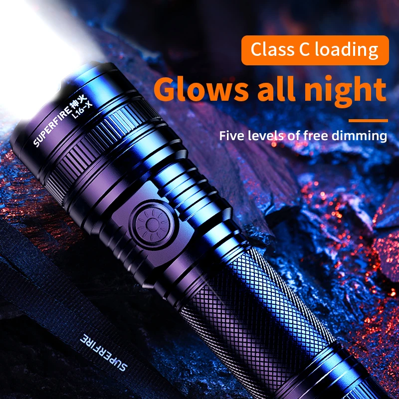 

SUPERFIRE L16-T Powerful LED Flashlight USB Rechargeable 18650/26650 Zoom Torch Flash Light Tactical Lantern for Camping Fishing