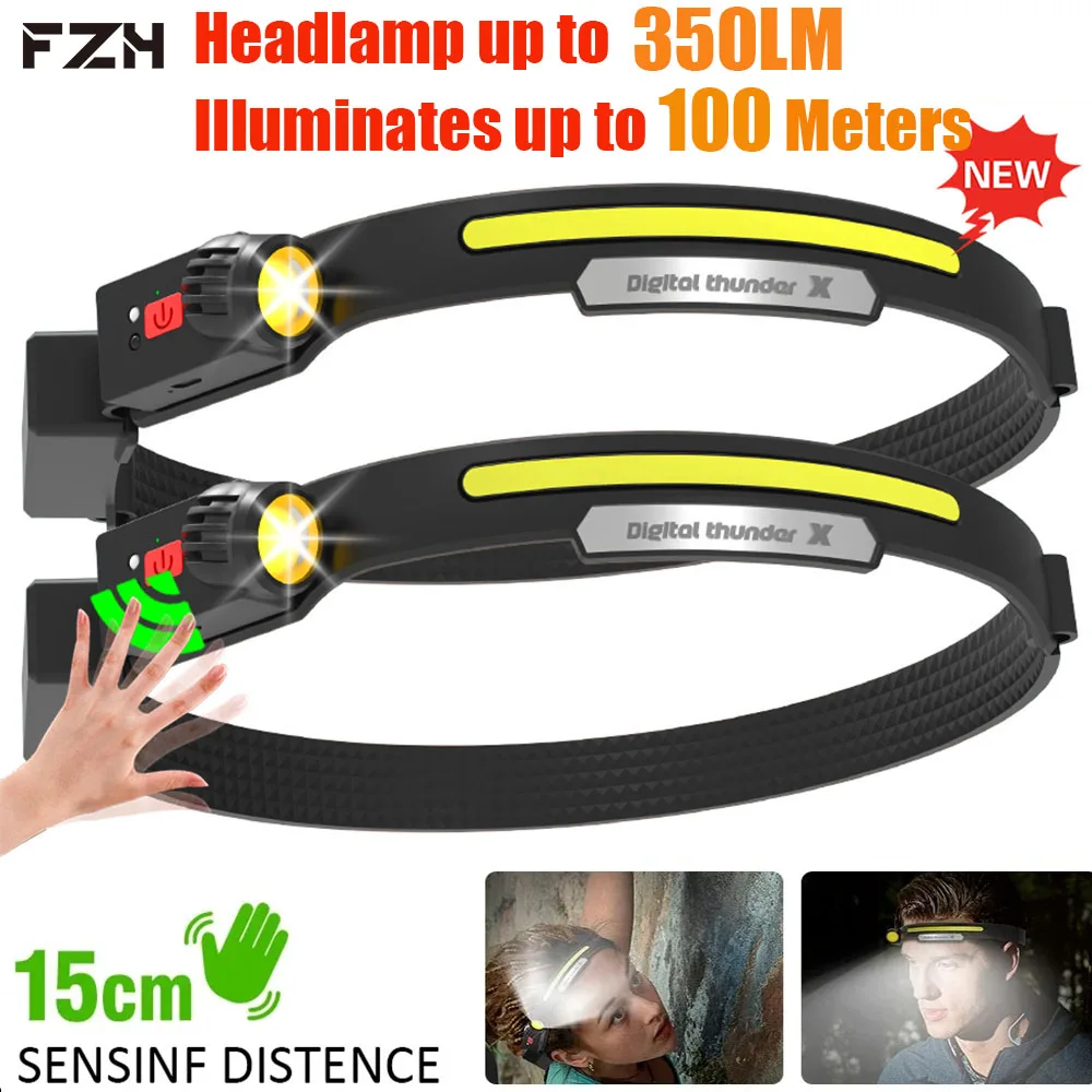 

XPE+COB LED Sensor HeadLamp USB Rechargeable 18650 Battery Head Torch Outdoor Emergency Flashlight for Fishing Camping Lantern
