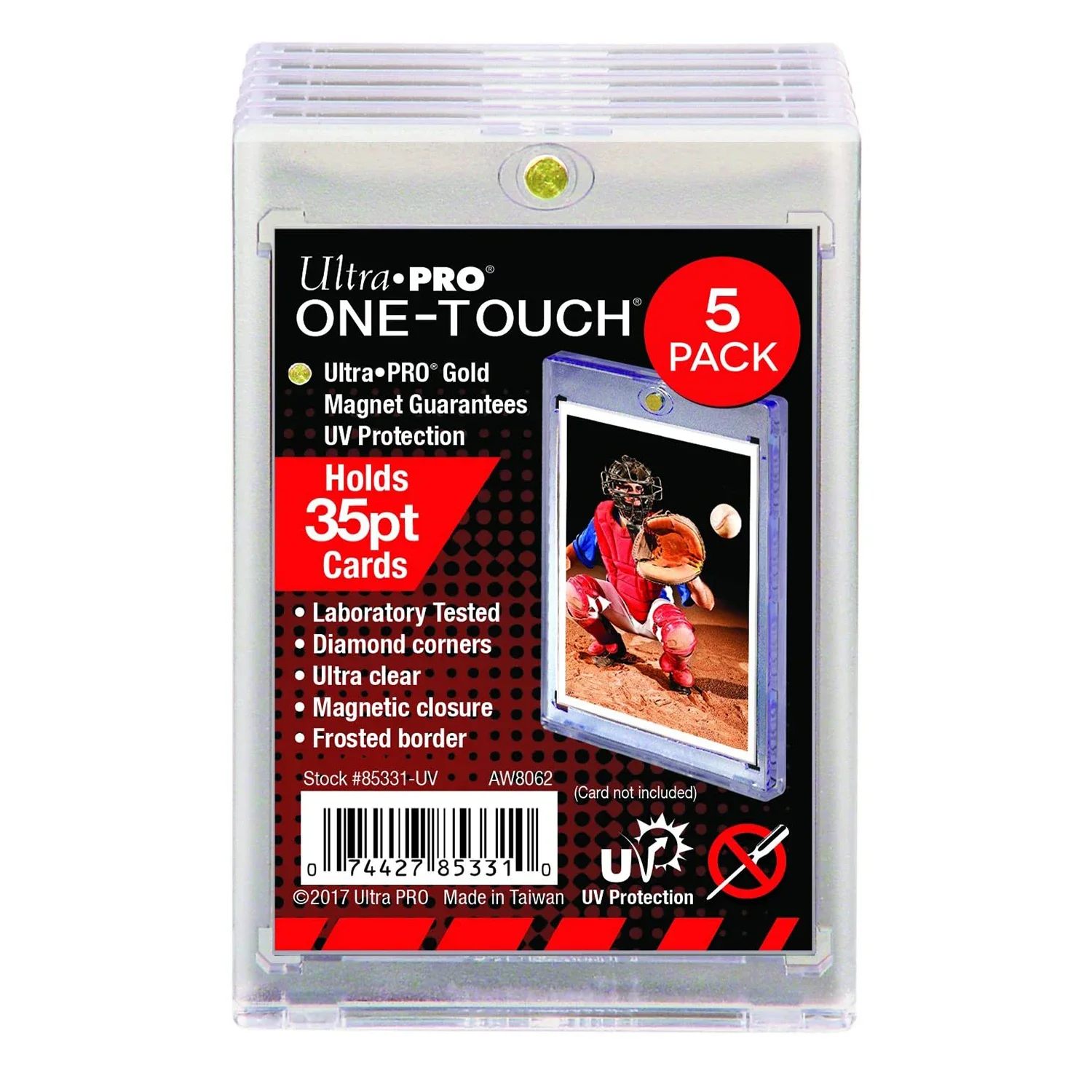 PVC Clear Ultra Pro 35-Point PT ONE-Touch Magnetic Trading Card Holder Pack of 5 Fit Standard Size 2.5" X 3.5" Sports Game Cards 
PVC Clear Ultra Pro 35-Point PT ONE-Touch Magnetic Trading Card Holder Pack of 5 Fit Standard Size 2.5" X 3.5" Sports Game Cards
