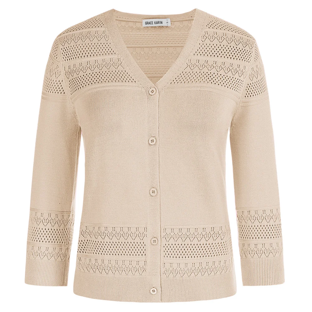 GK Women Hollowed-out Cardigan 3/4 Sleeve V-Neck Button-up Sweater Knitwear Lightweight Crochet Shrug Knit Sweater Tops A30
GK Women Hollowed-out Cardigan 3/4 Sleeve V-Neck Button-up Sweater Knitwear Lightweight Crochet Shrug Knit Sweater Tops A30