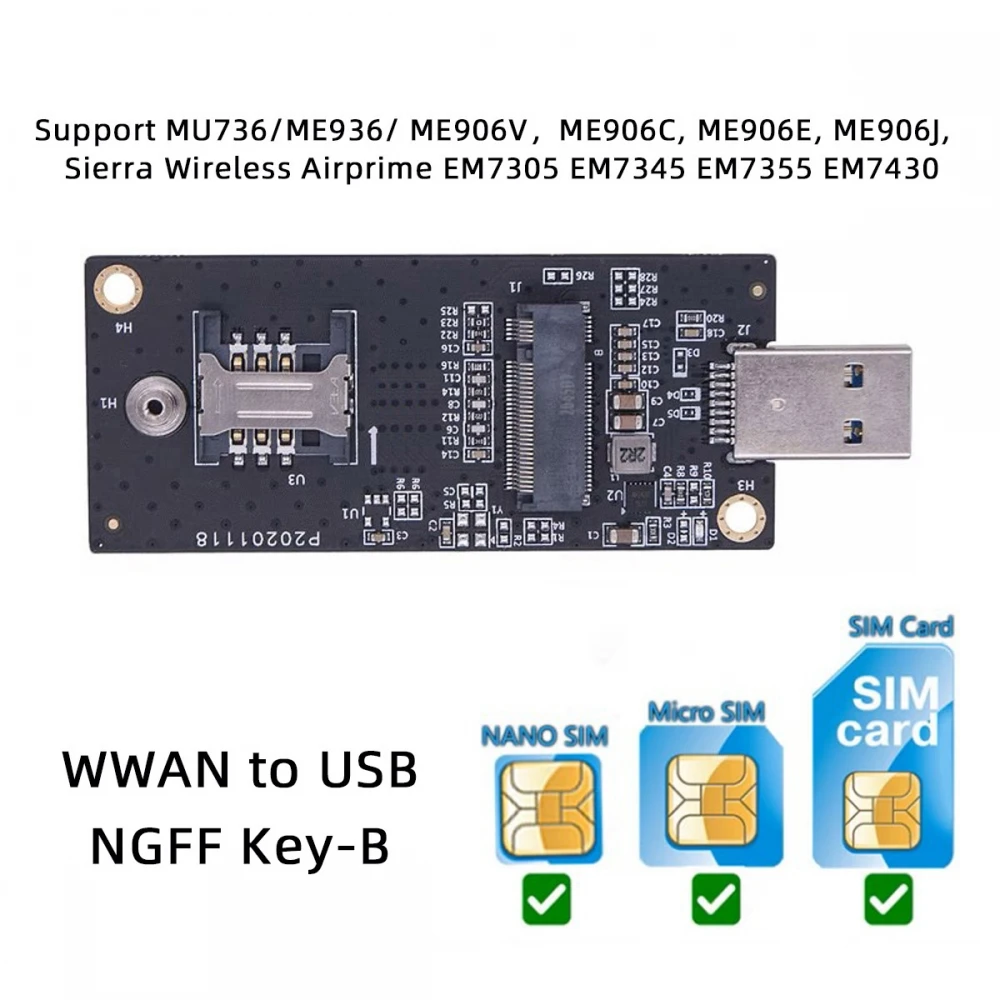 Generic Zihan M.2 Key B WWAN to USB 3.0 Adapter Riser Card w SIM Slot
