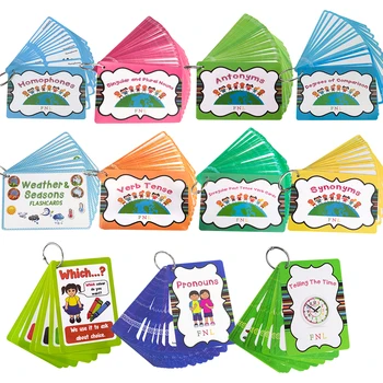 11 카테고리 어린이 학습 플래시 카드 영어 문법 Plural Verb 시제 동의어 Antonym 어휘 카드 어린이 교육 장난감