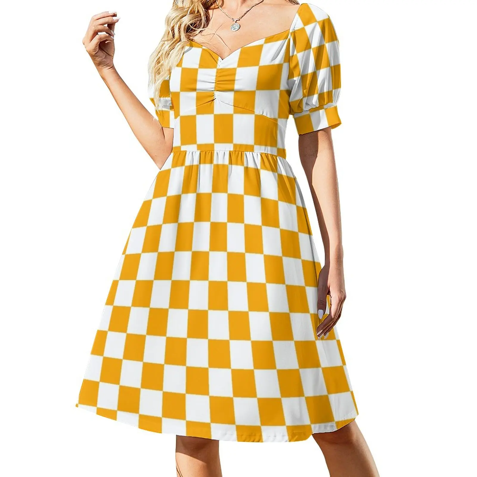 Orange And White Checkerboard Pattern Sleeveless Dress birthday dress party dress women elegant luxury
Orange And White Checkerboard Pattern Sleeveless Dress birthday dress party dress women elegant luxury
